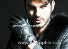 Winter Warm Belt Cuff Men Fashion Leather Gloves With Embroider Sheep Leather Black Color