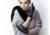 Embroider Folding Cuff Ladies Black Leather Gloves With Sheep leather Short Fashion Style