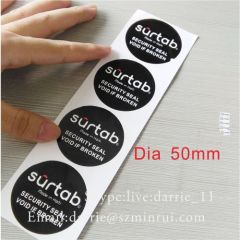 Custom Dia 5cm Black Round Tamper proof seal labe Sticker.Custom Private Design Destructible Vinyl Tamper Evident Labels