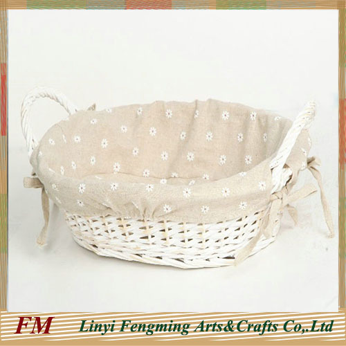 nature color oval wicker wedding flower basket with high handle