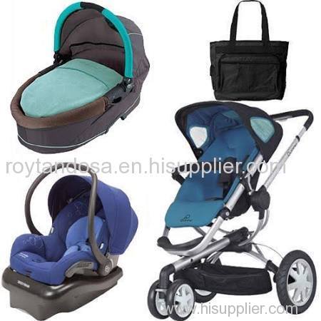 Quinny Moodd Stroller Travel System and Dreami Bassinet in Blue with Diaper Bag