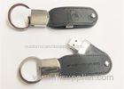 OEM Black Real Leather USB Flash Drive Keychain / Swivel Style Pen Thumb Drive