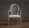 Fully upholstered Linen Fabric Dining Chair with Round Cane Back Arm for hotel