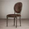 Vintage French Wooden Round Back Leather Dining Chair with Solid Wood Legs