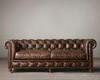 French Antique Style Leather Living Room Sofa with Deep hand tufting and rolled arms