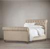 High End Chesterfield Wood Upholstered Bed / king size fabric sleigh bed
