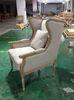 French Antique Wooden and Fabric upholstered armchairs living room with lumbar pillow