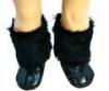 Black Leather And Fur Knee Boots For 18 inch American Girl Doll / Madama Alexander Dolls