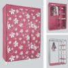 Space Saving Clothes Storage Wardrobe with Printing Fabric Cover and Iron Tube Frame