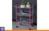 Pink PE Coated Tube Home Storage Racks with White Wire and Wheels 3 Tiers