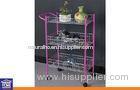 Pink PE Coated Tube Home Storage Racks with White Wire and Wheels 3 Tiers