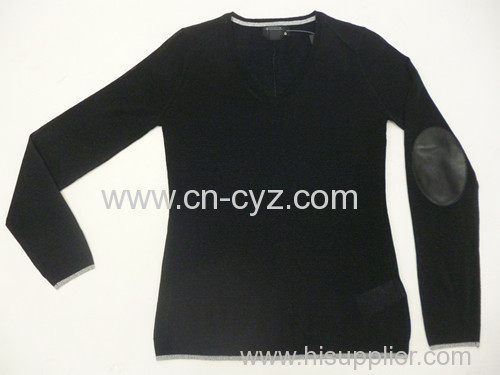 Women's V Neck 12G Pullovers Leisure Thin Type Sweaters