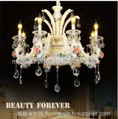 Ceramic Chandelier Ceiling Light Wrought Iron Flowers