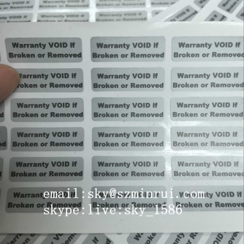 Minrui Grey Rectangle Tamper Evident Warranty Void Labels Ultra Breakable Anti Fake Paper Sticker Label