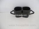 Stoneware Couple Black Mugs with Heart Handle Shape