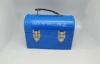 Fashion Blue Rectangle Lunch Tin Box / Cans With Half Round Lid