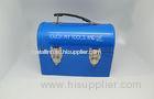 Fashion Blue Rectangle Lunch Tin Box / Cans With Half Round Lid