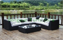 Wicker rattan corner sofa furniture set with cushions