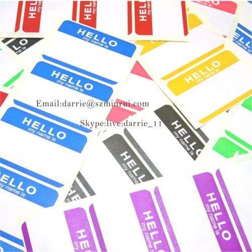 MINRUI destructible self adhesive labels wholesale hello my name is Eggshell sticker.custom any design for free