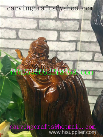 Chinese Classicial Figure Sculpture handwork along with the shape of tree root carving cypress-5