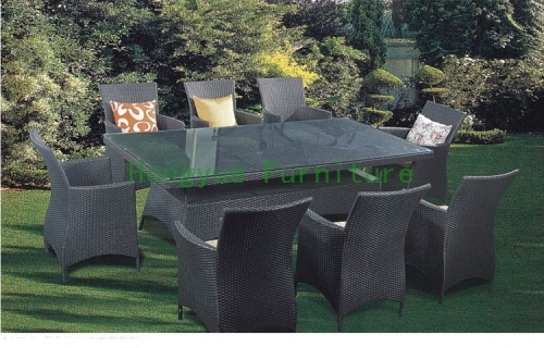Grey rattan outdoor furniture set wicker dining table chair