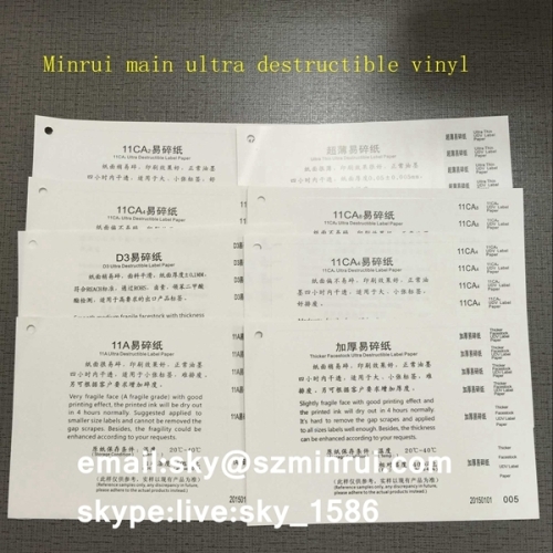 Custom White A4 Size Ultra Destructible Label Materials Sheet Tamper Proof Sticker Paper  