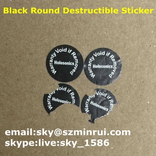 Round Black Void Tamper Proof Sticker Label with Custom Printed Patterns Uncopy Strong Adhesive Security Labels