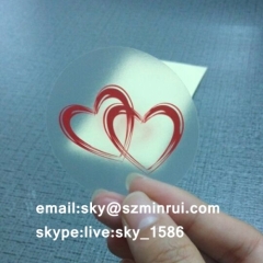 Red Heart Printed Round Clear Polyester Labels Custom Design Self Adhesive Clear Sticker