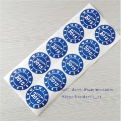 China largest factory of self adhesive destructive label MinRui custom 2015 round printed white on blue warranty label