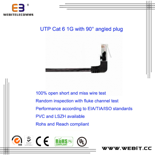 CAT5e/CAT6/CAT6a patch cord/patch cable with 90 degree Angled Plug
