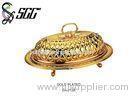 Real Gold Plated Round Food Dome Cover With Oval Reticulate Pattern Cover For Hotel / Home