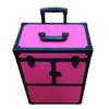 Custom Pink Aluminum Trolley Makeup Case On Wheels With 6 Trays