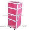 Cosmetic Trolley Case / Trolley Makeup Box Red Stone Pattern Box With Code Lock