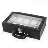 Black Leather Watch Box With Printed Logo Luxury Watches Packaging Boxes Zipper Closure