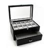 Leather Watches Display Case / Black Pu Watch Organizer Box Velvet Inside