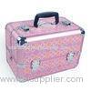 Women Pink Aluminum Cosmetic Case Beauty Storage Boxes Portable Makeup Organizer