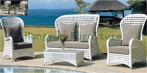 High back outdoor rattan sofa sets furniture with cushion and pillows