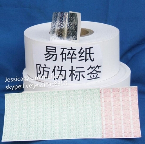 Factory Price One Sided Adhesive Paper Easy Breakable Fragile Destructible Tamper Evident Label Paper