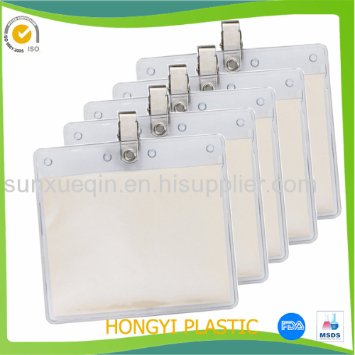 Plastic PVC name card Clear Vinyl Holders With Clip 