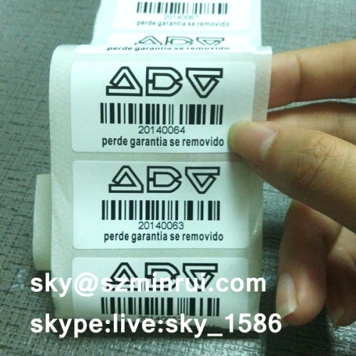 Self Adhesive Destructible Asset Labels Barcode Stickers Printing Company Logos ID for Security