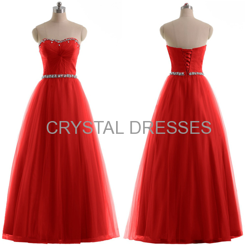 ALBIZIA Red A Line Ball Gown Tulle Bridal Color Wedding Dresses for Bride Crystal Sash