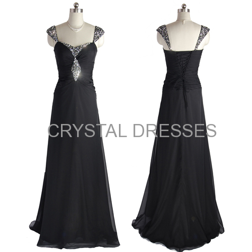 ALBIZIA Beading Black Sexy Hot Sale Prom Dresses Long Sweetheart Chiffon A Line Party Evening Dresses