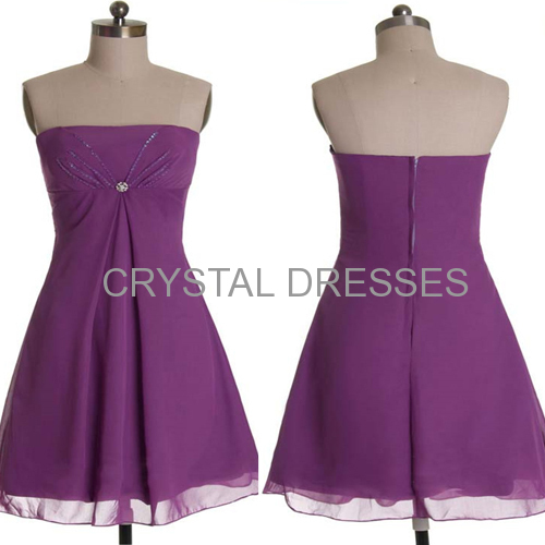 ALBIZIA Cheap Chiffon Short Prom Dresses Strapless Top Sequins Grape Cocktail Dresses With Beading