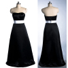 ALBIZIA Marvelous Black Strapless unique Pleats Satin Floor-Length Cheap Prom Bridesmaid Dress