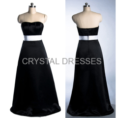 ALBIZIA Marvelous Black Strapless unique Pleats Satin Floor-Length Cheap Prom Bridesmaid Dress