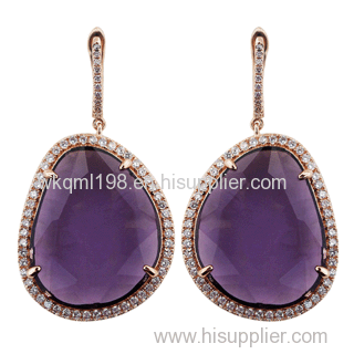 2015 Manli top quality Good-Looking Natural purple Plating 18K gold Diamond crystal Earrings