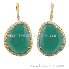 2015 Manli new style top quality wholesale Natural green Plating 18K gold Diamond crystal Earrings