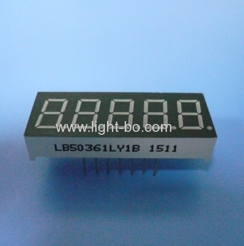 Super yellow 5 digit 0.36 inch common cathode 7 segment led display for Instrument Panels