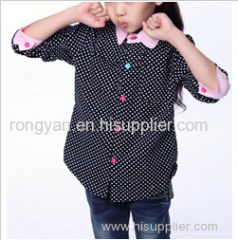 Girls' fashion dot printed pink contrast collar shirt
