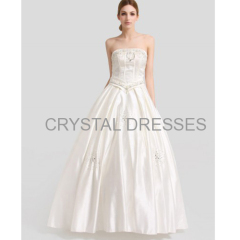 ALBIZIA Beading Ivory Strapless Crystal A-line Beads Ball Gown Satin Long Beach Wedding Dresses